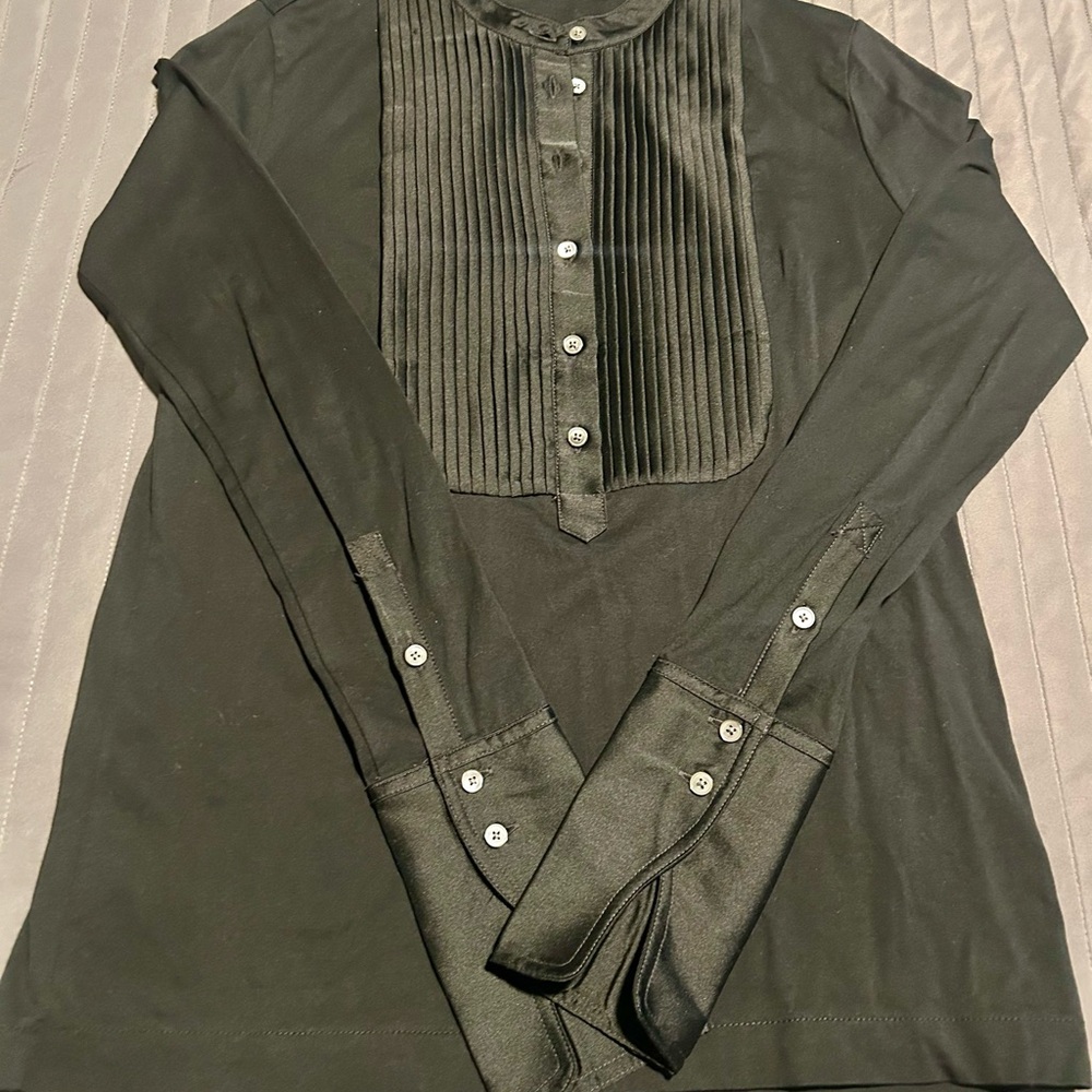 J. Crew Black Long Sleeve Button Down Pintuck Bib Shirt